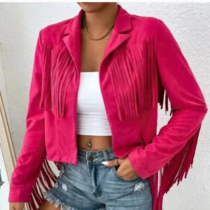 Fringe Trim detailed long sleeve Open Front Jacket